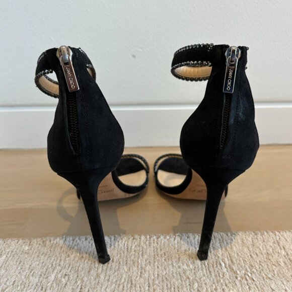 JIMMY CHOO DOCHAS 100 crystal-embellished suede sandals, black - Picture 3 of 3